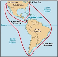 Path from NY to SF using Panama Canal